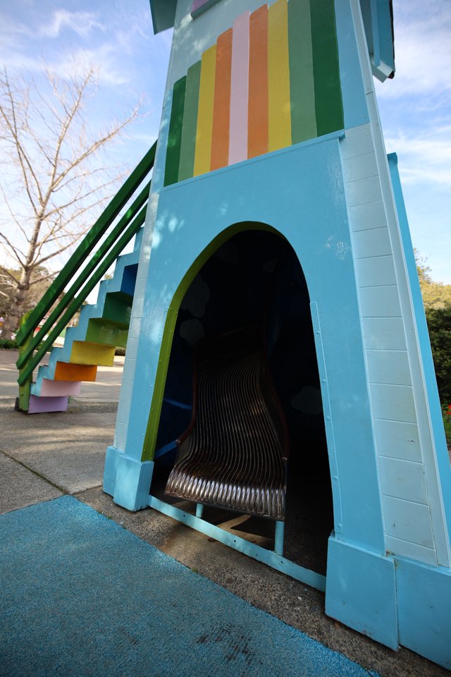 Colorful Rainbow Slide Tunnel at Playground