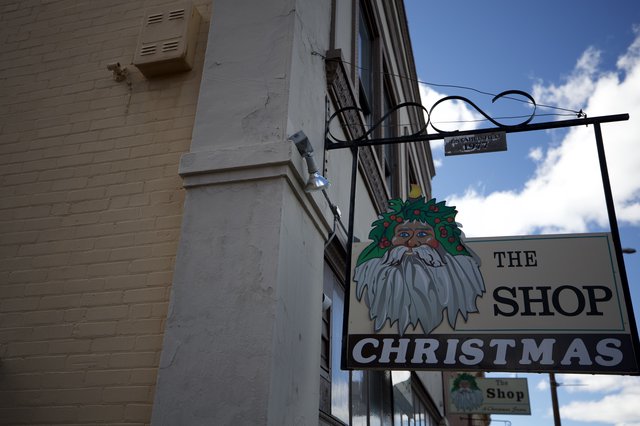 The Christmas Shop Sign in Historic Downtown District