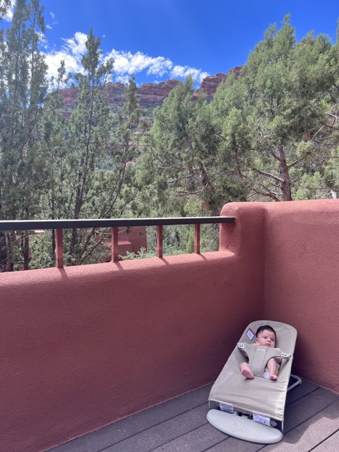 Baby Wesley enjoys the stunning Sedona scenery from his crib on the balcony