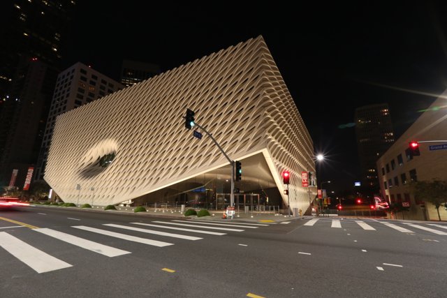Nighttime View of the Broad Museum and Cityscape