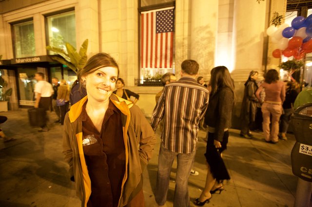 Election Night Celebration on a City Sidewalk