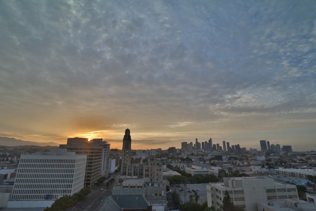 Sun Setting over Los Angeles Skyline