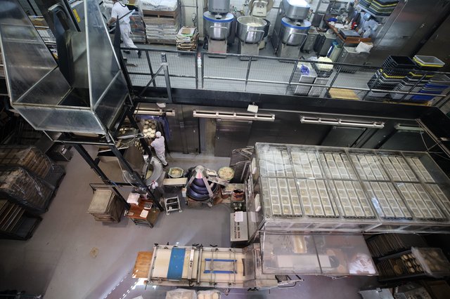 Overhead View of Industrial Bakery Production Floor