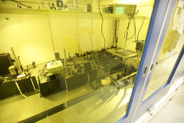Yellow Reflection in High-Tech Laboratory