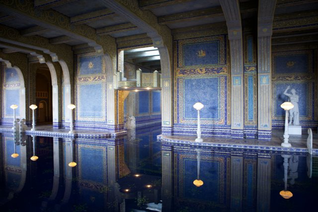 Blue-tiled Pool and Columns in Hearst Castle