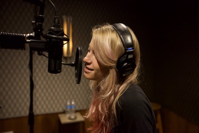 Pink-haired Woman in the Recording Studio