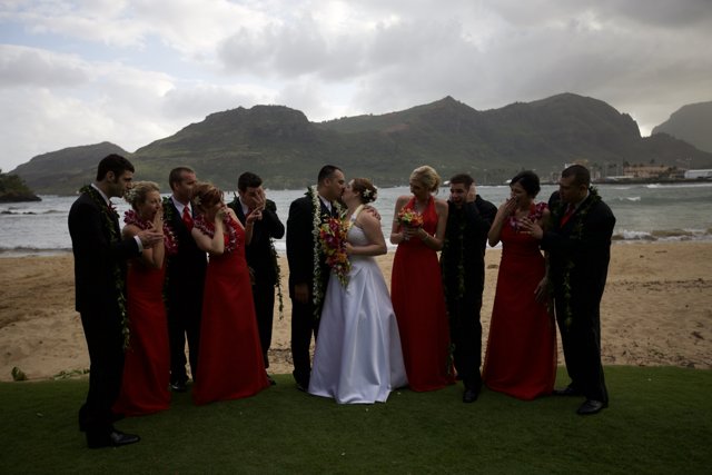 Wedding Bliss on Hawaii's Beach with Mountain View