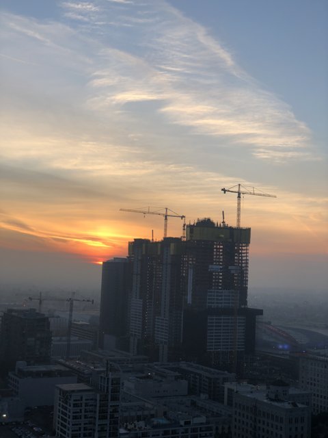 Urban Sunset at Construction Site