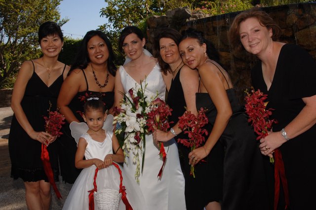 Bride and Bridesmaids Celebrate Outdoor Summer Wedding