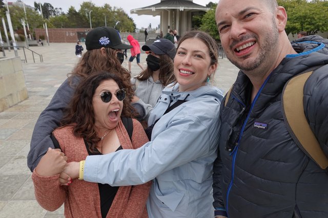 Friends Group Hug at Public Plaza