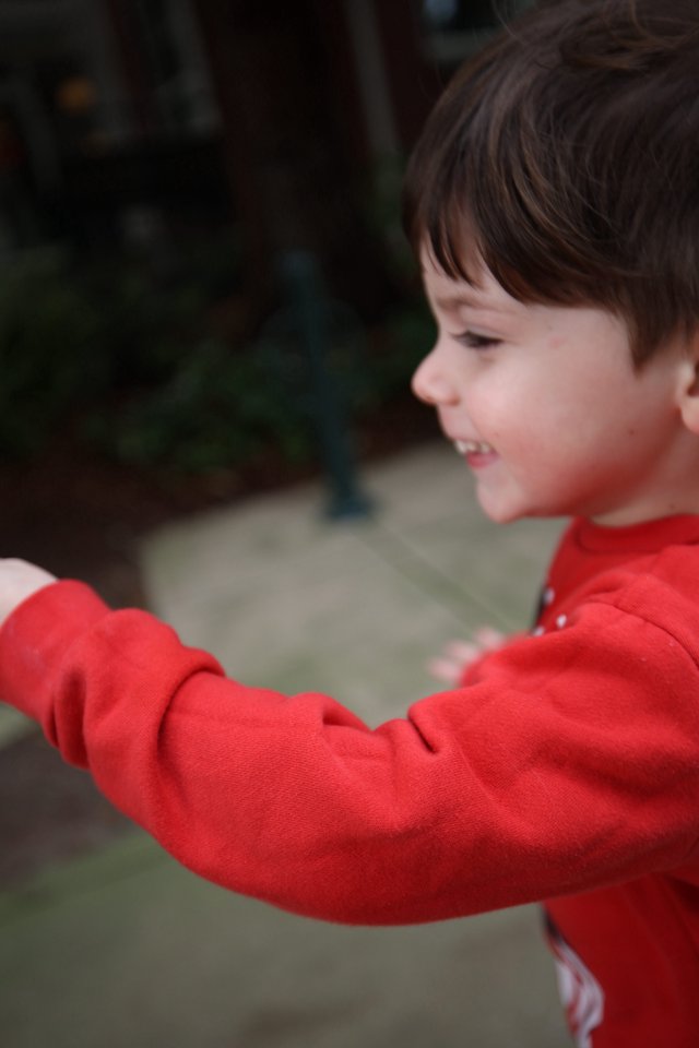 Joyful Child in Red Sweatshirt at Holiday Gathering