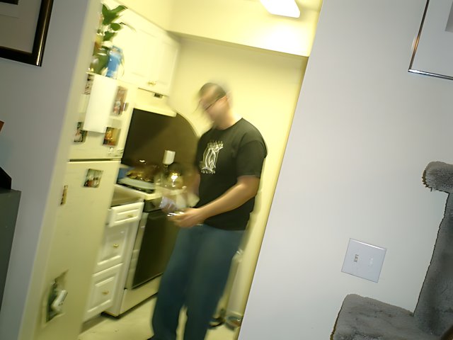 Blurry Figure in a Cluttered Kitchen