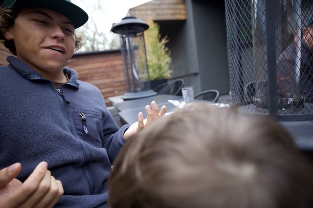 Candid Conversation on a Modern Outdoor Patio