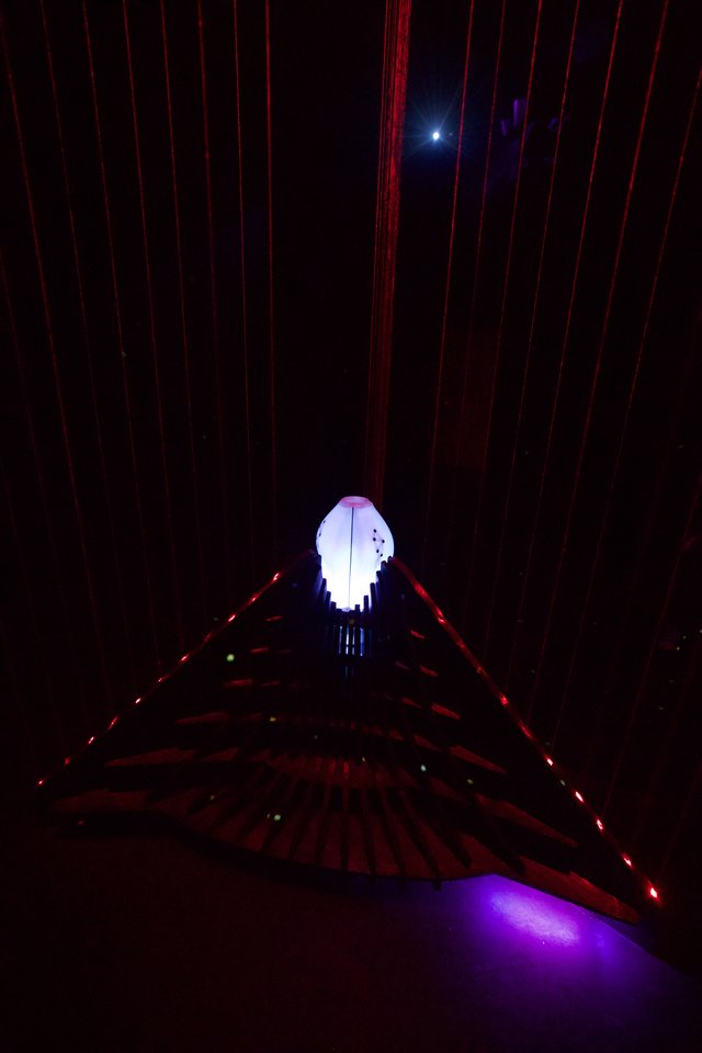 Illuminated Skull Installation with Red Laser Light Sculpture