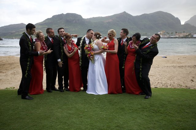 Wedding Party on the Cloudy Beach