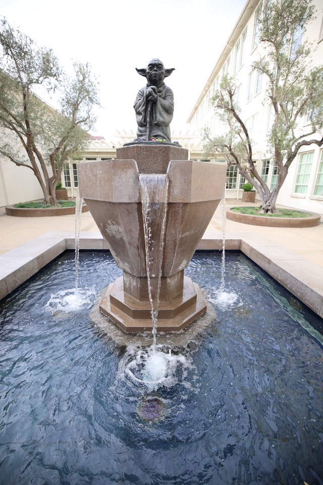 Yoda Fountain Statue at Skywalker Ranch Courtyard