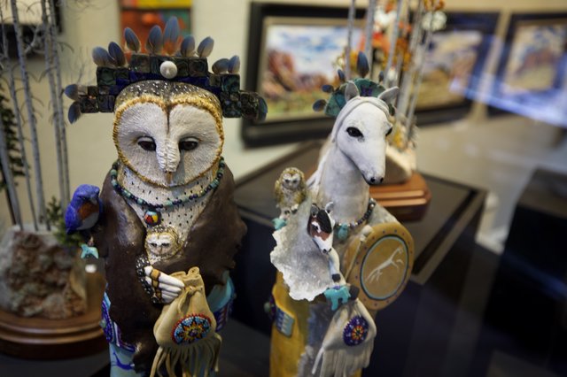 Ornate Barn Owl and Unicorn Art Dolls Display