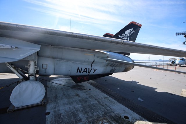 Navy F-14 Tomcat Fighter Jet on Aircraft Carrier Deck