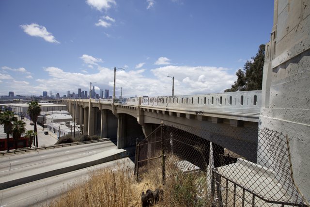 Freeway Overpass Overlooks Metropolis