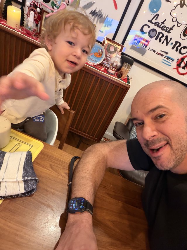 Father and Toddler Selfie at Kitchen Table