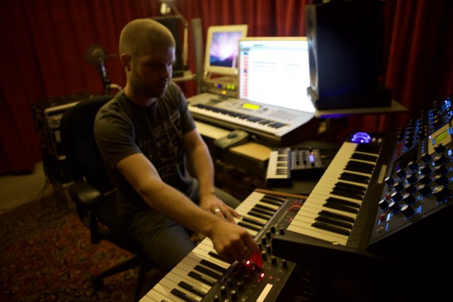 Morgan Page Rocking the Electronic Keyboard in the Recording Studio