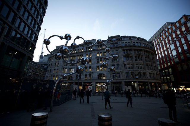 Molecular Sculpture at Dusk in London Plaza