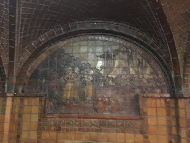 Subway Station Tile Mural with Cryptic Architecture