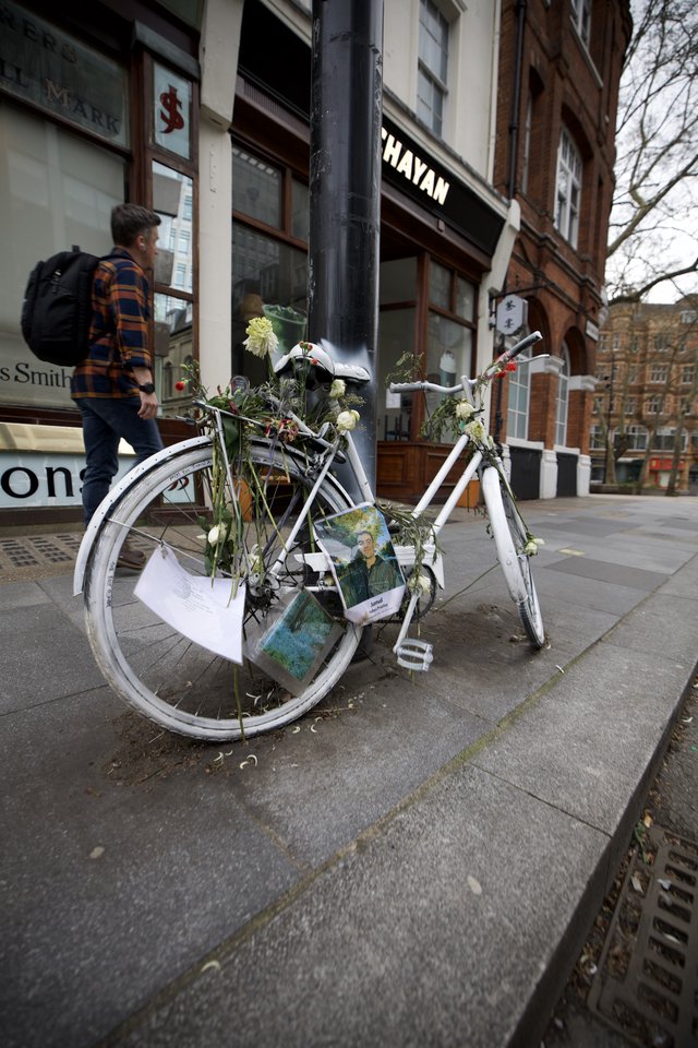 Ghost Bike Memorial on Urban London Street