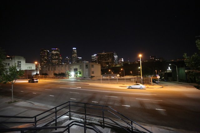 Nighttime drive through a bustling city
