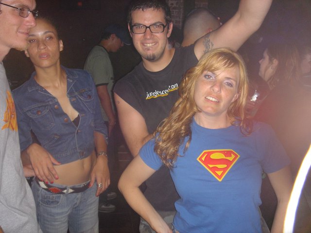 Night Club Friends Posing in Superman Shirt 2004