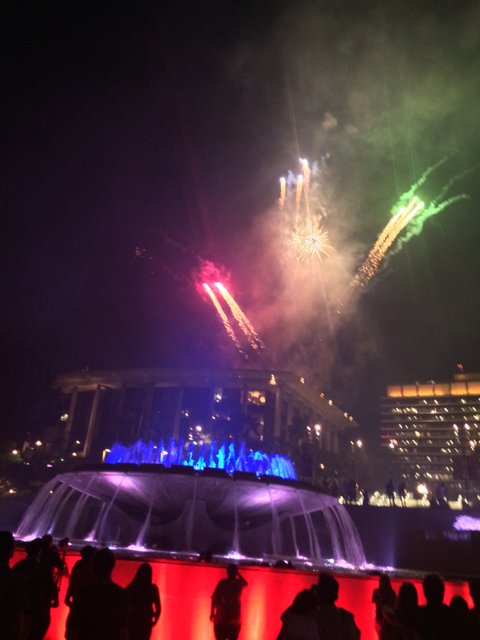 Sparkling Fireworks above the Fountain