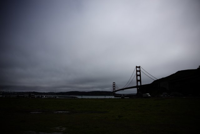 Golden Gate Bridge from a Grassy Promontory