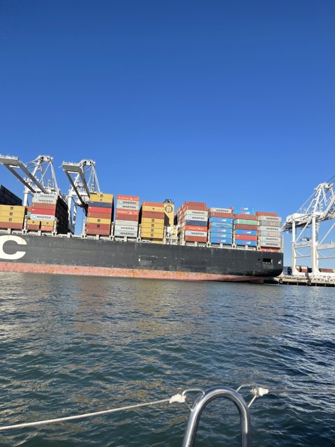 Mega Cargo Ship Docks at Oakland Inner Harbor