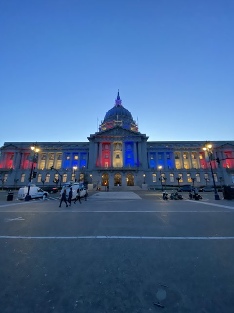 City Hall Shines with Patriotic Lights