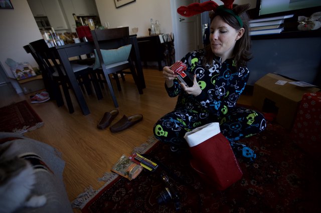 Christmas Morning Stocking Surprises in Festive Pajamas