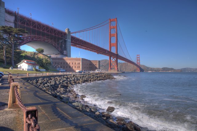 Golden Gate Bridge over a Serene Waterfront