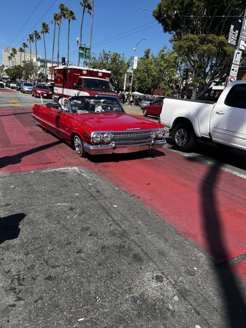 Red Convertible Parked on the City Street