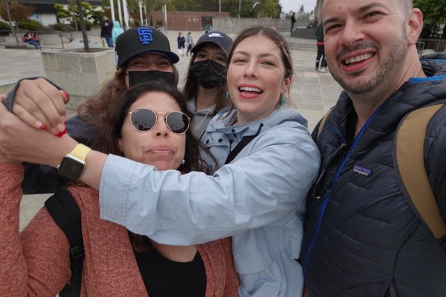 Friends Taking Selfie in Urban Plaza
