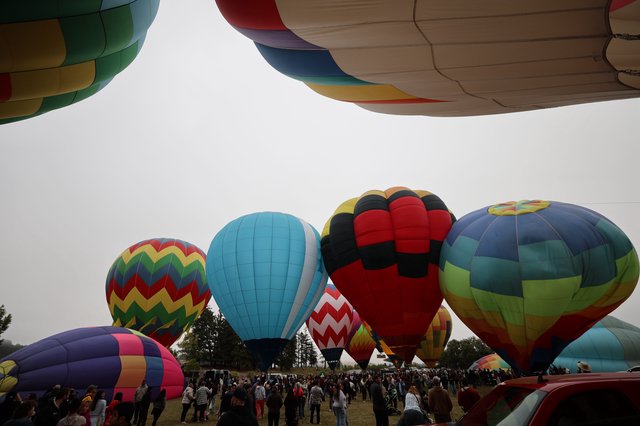 Colorful Hot Air Balloons Fill the Overcast Sky