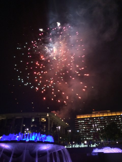 Fireworks Illuminating the Night Sky over LA's Civic Center Mall