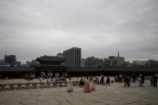 Urban Vista: The Bustling Courtyard of Korea