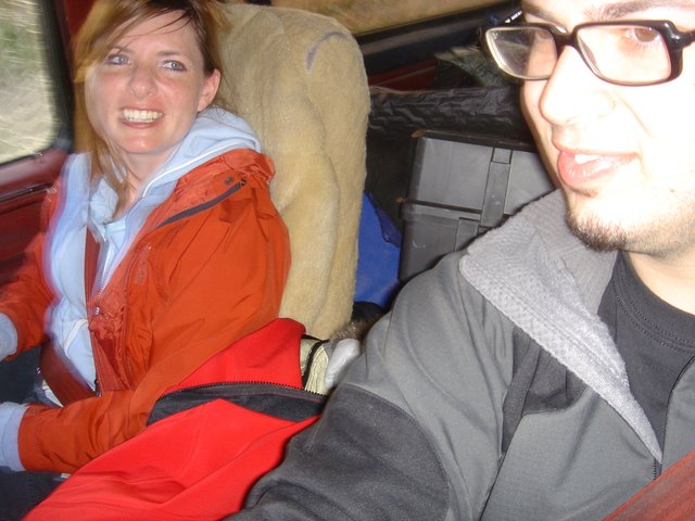Friends Packed Into a Red Truck on Adventure