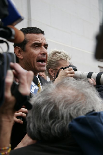 Antonio Villaraigosa Surrounded by Reporters