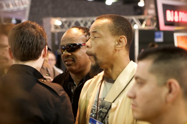 Stevie Wonder chats with a fellow musician