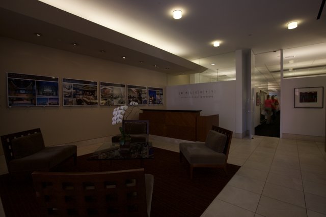 Interior Design of Lobby with Reception Desk and Chairs