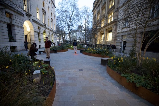 Twilight Urban Garden Pathway in Historic London