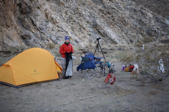 Solo Camper at Death Valley Canyon Campsite