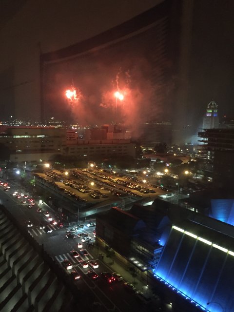 Festive Fireworks Over an Urban Metropolis