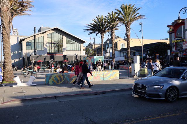 Vibrant Street Scene at Fisherman's Wharf Plaza