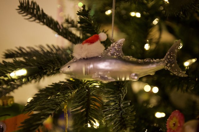 Festive Shark Christmas Ornament with Santa Hat